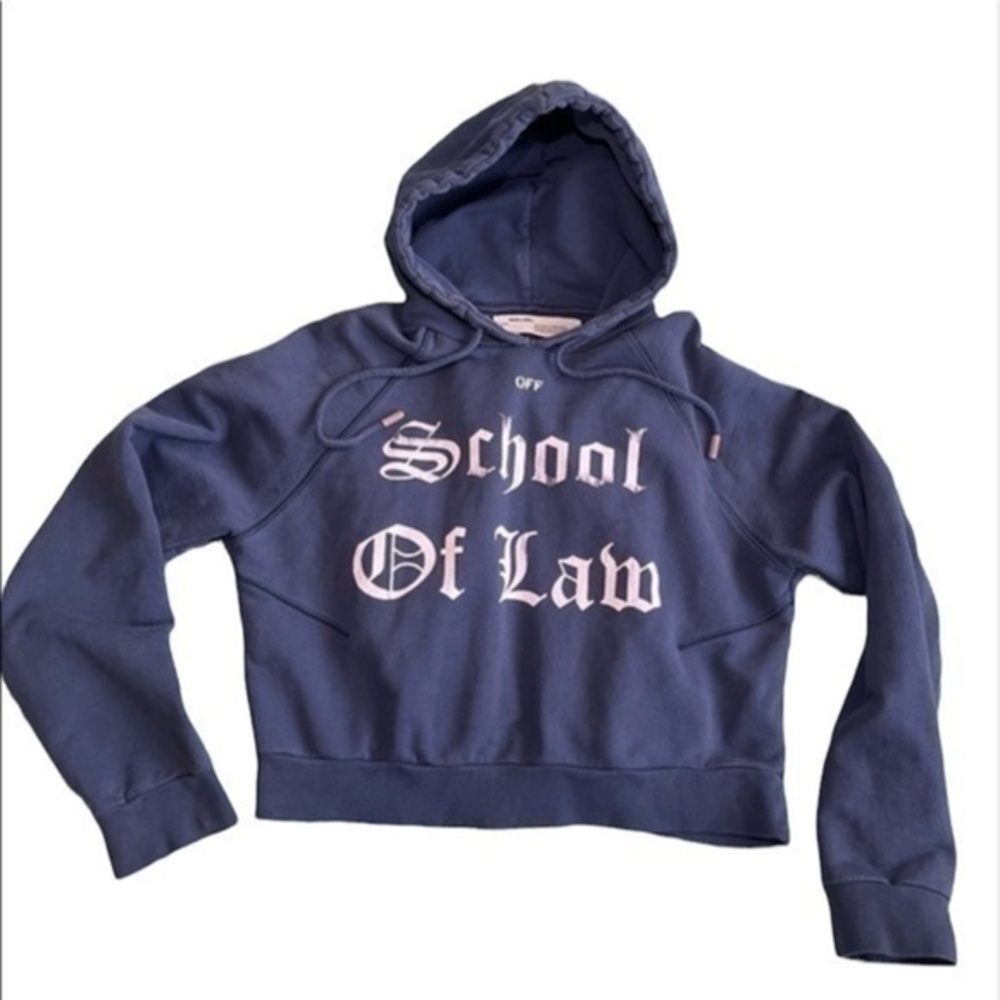 OFF-WHITE Blue 'Diana' Pleated Navy Hoodie Size S